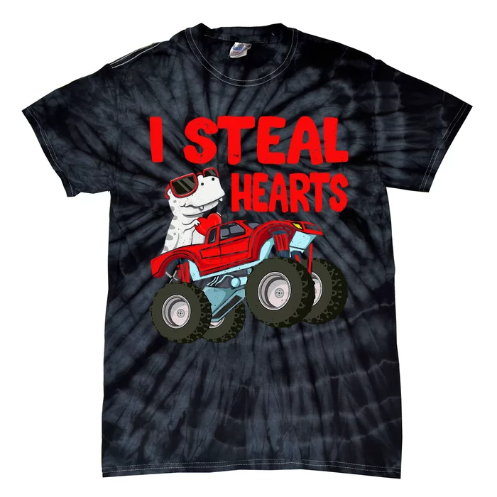 Valentines Day I Steal Hearts Funny Dino Trex Tie-Dye T-Shirt