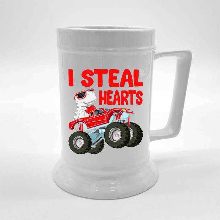 Valentines Day I Steal Hearts Funny Dino Trex Front & Back Beer Stein