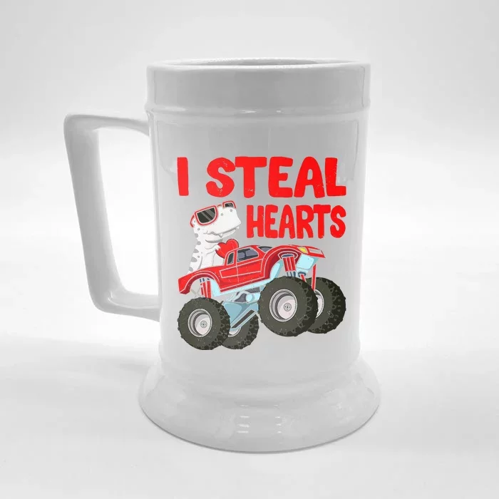 Valentines Day I Steal Hearts Funny Dino Trex Front & Back Beer Stein