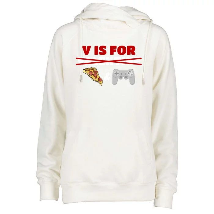 V Day Is For Pizza And Video Game Lovers Gift Womens Funnel Neck Pullover Hood