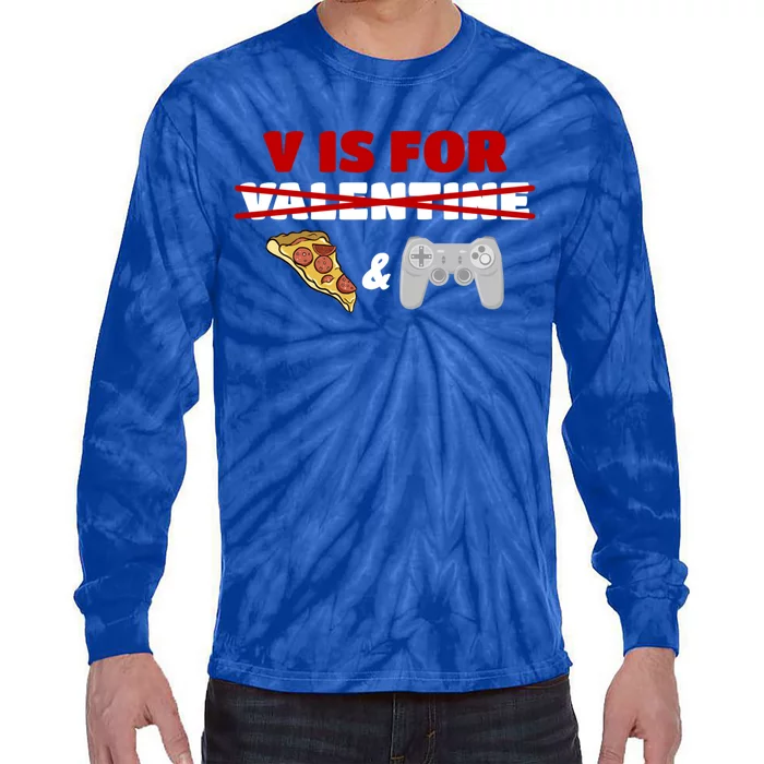 V Day Is For Pizza And Video Game Lovers Gift Tie-Dye Long Sleeve Shirt