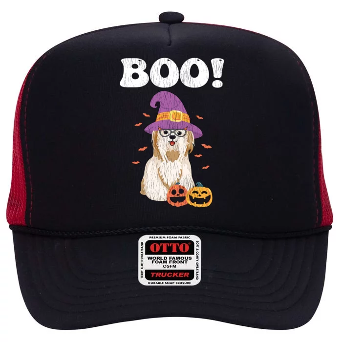 Vintage Dog Is My Boo Witch Poodles Dog Mom Dad Halloween Great Gift High Crown Mesh Trucker Hat