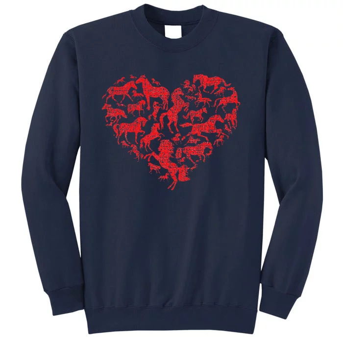 Valentines Day I Love Horses Distressed Heart Equestrian Tall Sweatshirt