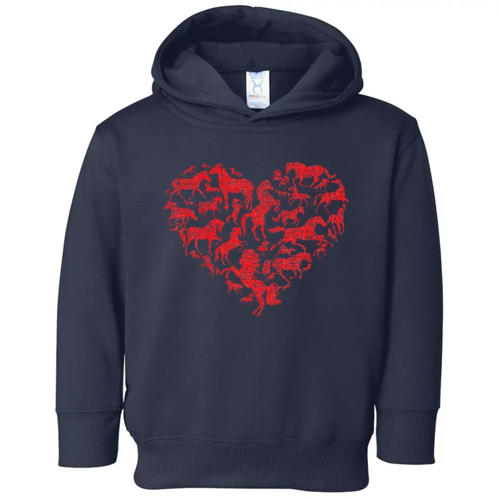 Valentines Day I Love Horses Distressed Heart Equestrian Toddler Hoodie