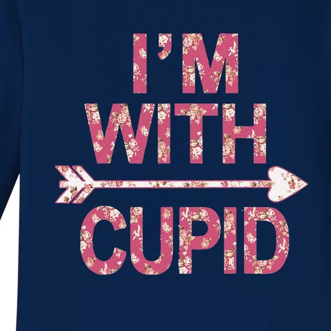 Valentine's Day I'm With Cupid Floral Graphic Baby Long Sleeve Bodysuit