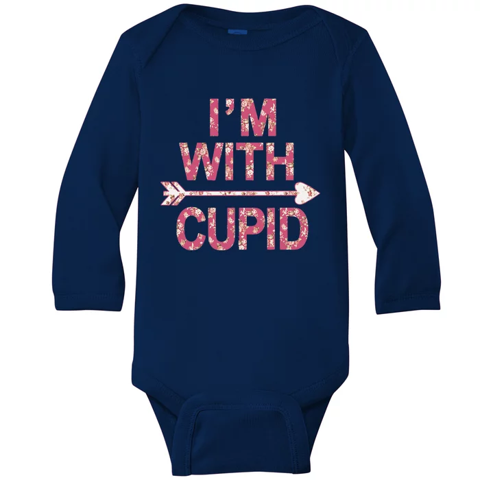 Valentine's Day I'm With Cupid Floral Graphic Baby Long Sleeve Bodysuit