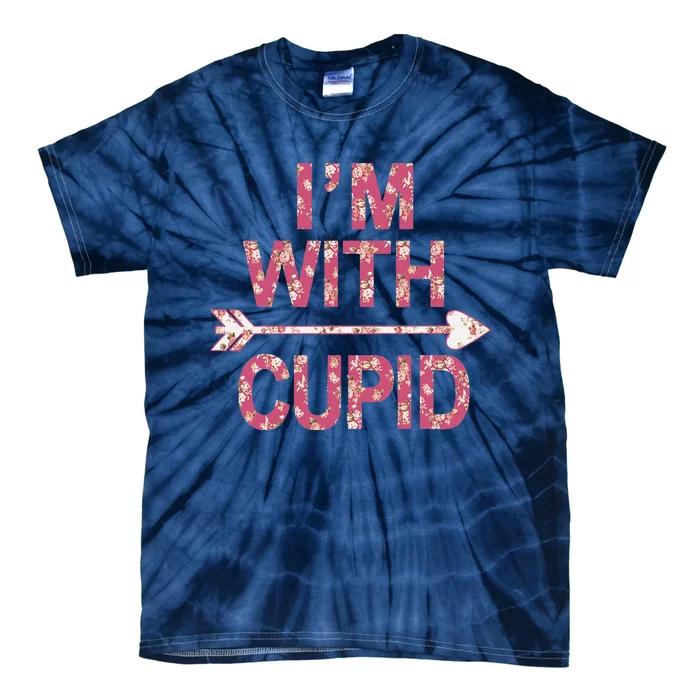 Valentine's Day I'm With Cupid Floral Graphic Tie-Dye T-Shirt