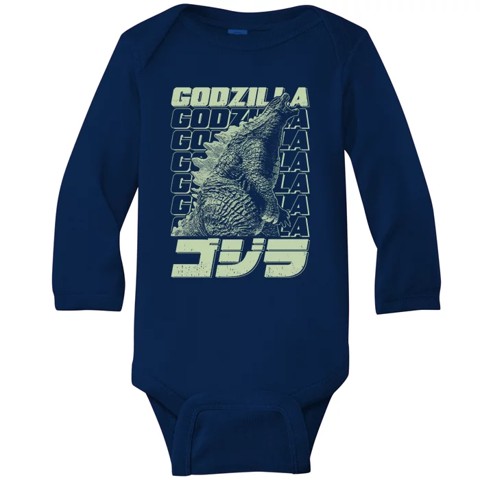 Vintage Distressed Japanese Kaiju Monster Poster Baby Long Sleeve Bodysuit