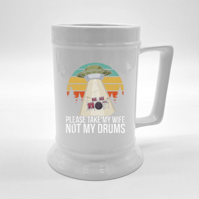 Vintage Drum Kit Percussion I Wife Ufo Aliens Front & Back Beer Stein