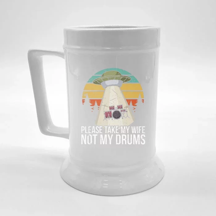 Vintage Drum Kit Percussion I Wife Ufo Aliens Front & Back Beer Stein