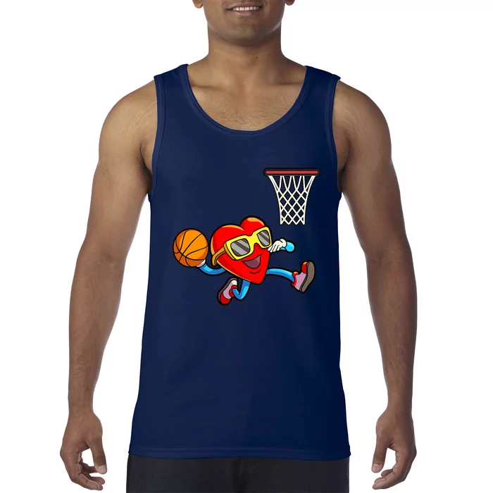 Valentines Day Kids Boys Men Heart Dunking Basketbal Tank Top