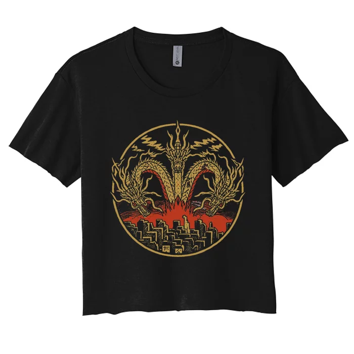 Vintage Dragon King Ghidorah Art Sunset Japanese Women's Crop Top Tee