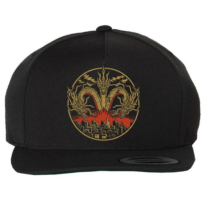 Vintage Dragon King Ghidorah Art Sunset Japanese Wool Snapback Cap