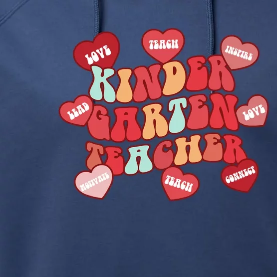 Valentines Day Kindergarten Teacher Gift Retro Groovy Gift Performance Fleece Hoodie