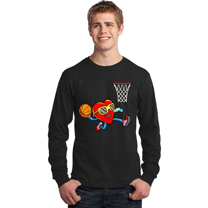 Valentines Day K.i.d.s Boys M.e.n Heart Dunking Basketball Long Sleeve Shirt