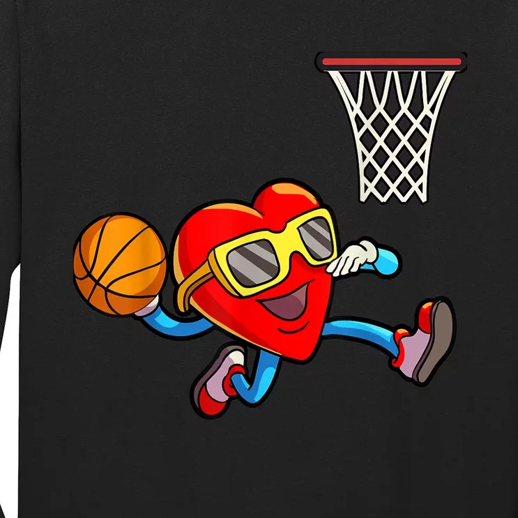 Valentines Day K.i.d.s Boys M.e.n Heart Dunking Basketball Long Sleeve Shirt