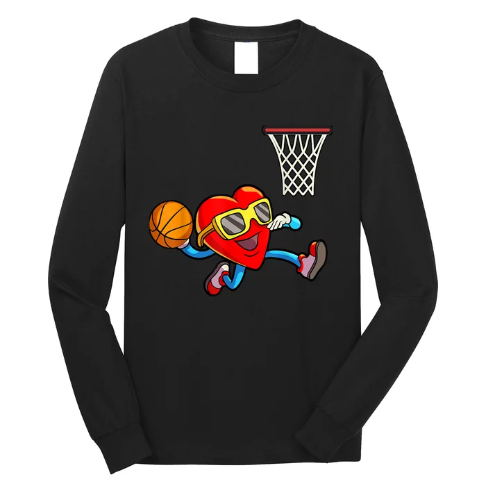 Valentines Day K.i.d.s Boys M.e.n Heart Dunking Basketball Long Sleeve Shirt