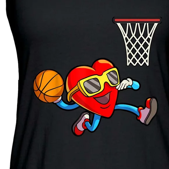 Valentines Day K.i.d.s Boys M.e.n Heart Dunking Basketball Ladies Essential Flowy Tank