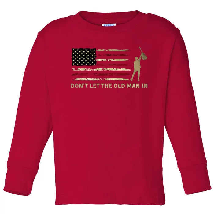 Vintage DonT Let The Old Man In American Flag Guitar Toddler Long Sleeve Shirt