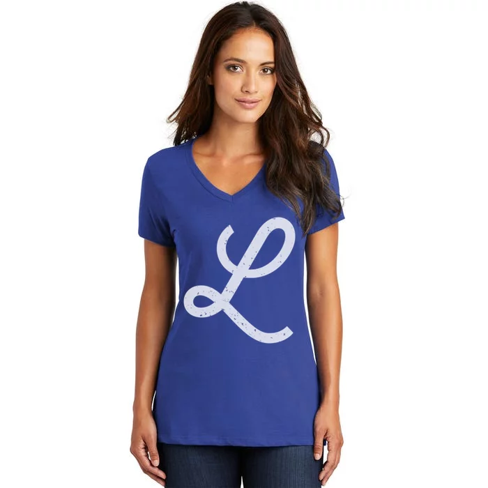 Vintage Distressed Letter L Initial Monogram Gift Women's V-Neck T-Shirt