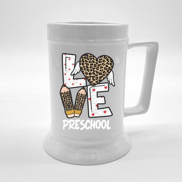 Valentines Day Love Preschool Leopard Teacher Life Heart Funny Gift Front & Back Beer Stein