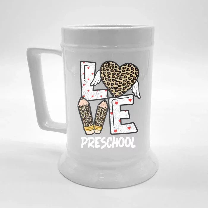 Valentines Day Love Preschool Leopard Teacher Life Heart Funny Gift Front & Back Beer Stein