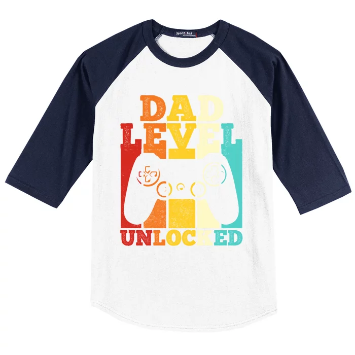 Vintage Dad Level Unlocked Gift Video Game Fathers Day Great Gift Baseball Sleeve Shirt