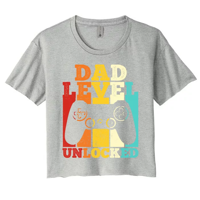 Vintage Dad Level Unlocked Gift Video Game Fathers Day Great Gift Women's Crop Top Tee