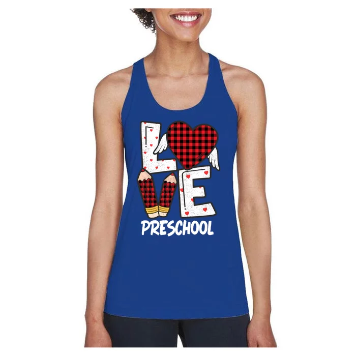 Valentines Day Love Preschool Plaid Leopard Teacher Life Gift Women's Racerback Tank