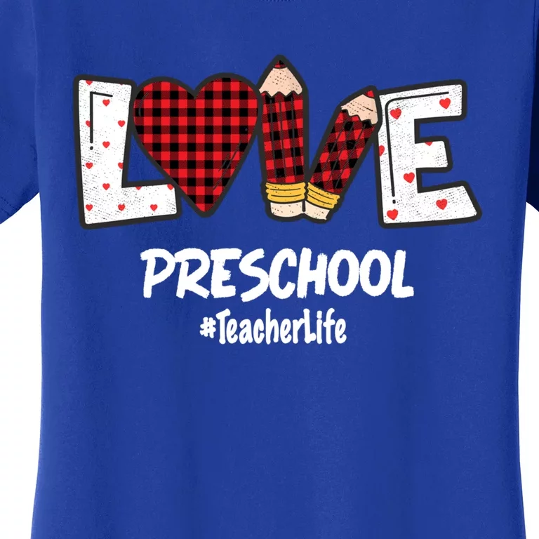 Valentines Day Love Preschool Plaid Leopard Teacher Life Great Gift Women's T-Shirt