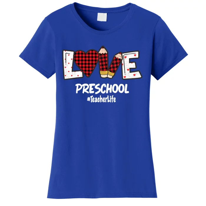 Valentines Day Love Preschool Plaid Leopard Teacher Life Great Gift Women's T-Shirt