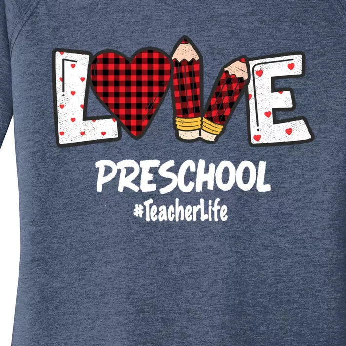 Valentines Day Love Preschool Plaid Leopard Teacher Life Great Gift Women's Perfect Tri Tunic Long Sleeve Shirt