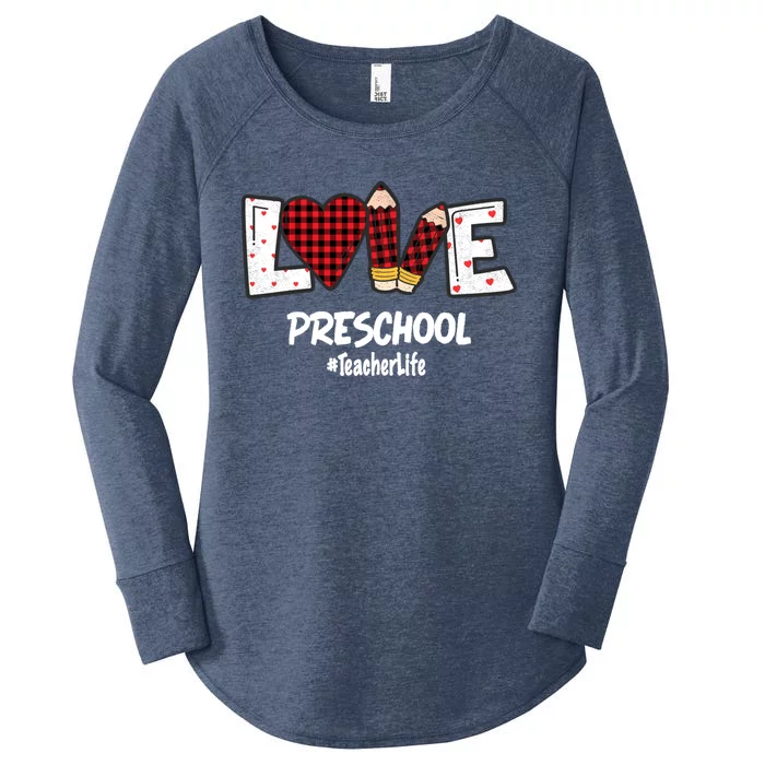 Valentines Day Love Preschool Plaid Leopard Teacher Life Great Gift Women's Perfect Tri Tunic Long Sleeve Shirt