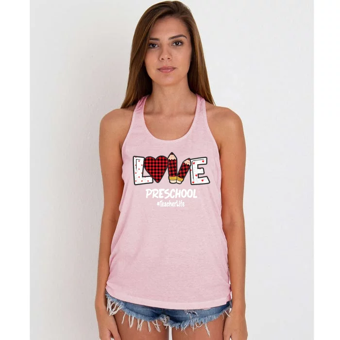 Valentines Day Love Preschool Plaid Leopard Teacher Life Great Gift Women's Knotted Racerback Tank