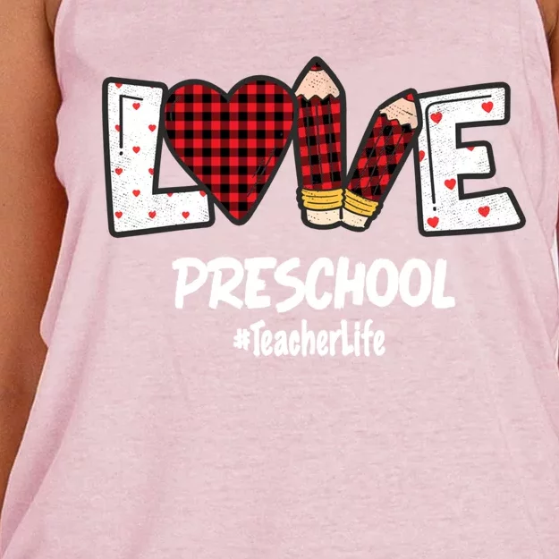 Valentines Day Love Preschool Plaid Leopard Teacher Life Great Gift Women's Knotted Racerback Tank