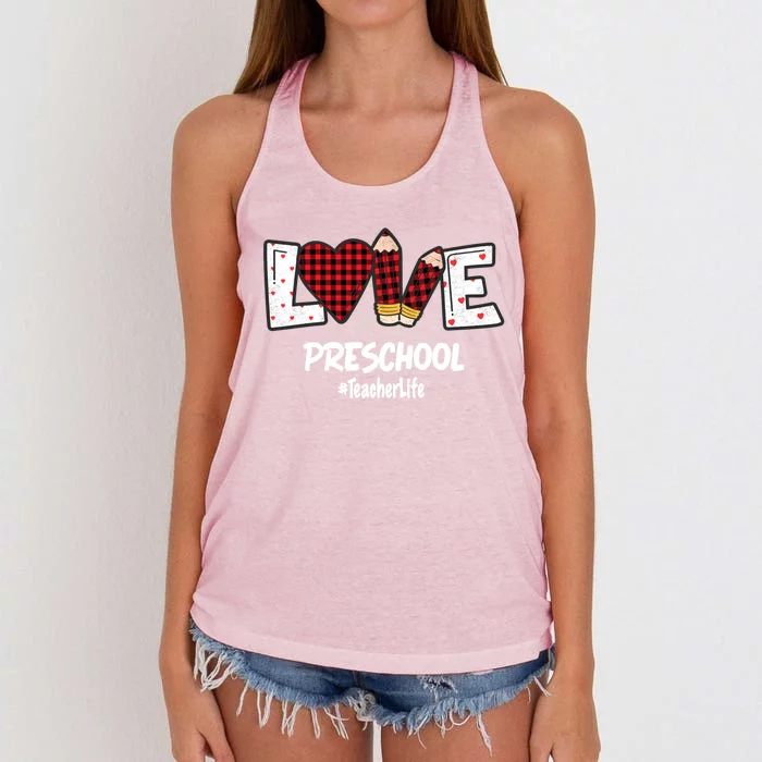 Valentines Day Love Preschool Plaid Leopard Teacher Life Great Gift Women's Knotted Racerback Tank