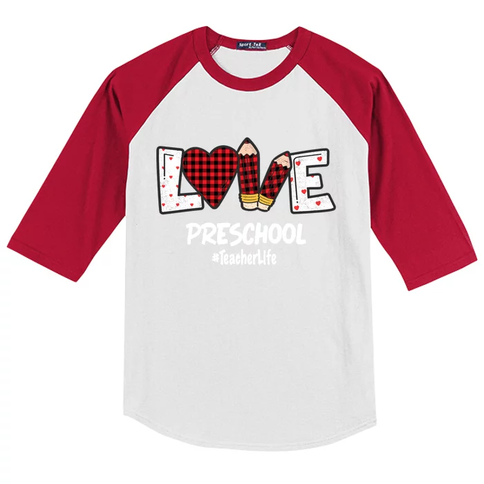 Valentines Day Love Preschool Plaid Leopard Teacher Life Great Gift Kids Colorblock Raglan Jersey