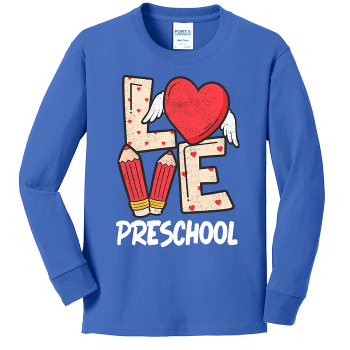 Valentines Day Love Preschool Squad Teacher Life Heart Cute Gift Kids Long Sleeve Shirt