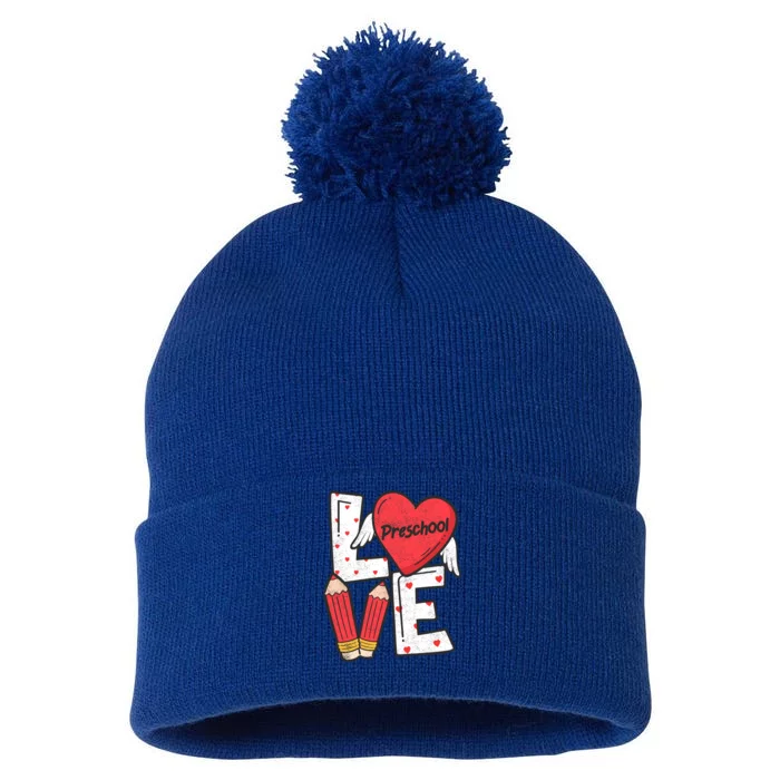 Valentines Day Love Preschool Squad Teacher Life Heart Gift Pom Pom 12in Knit Beanie