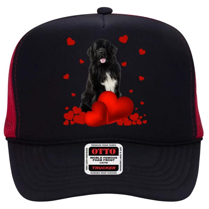 Valentines Day Love Hearts Newfoundland Dog Puppy Lover Gift High Crown Mesh Trucker Hat