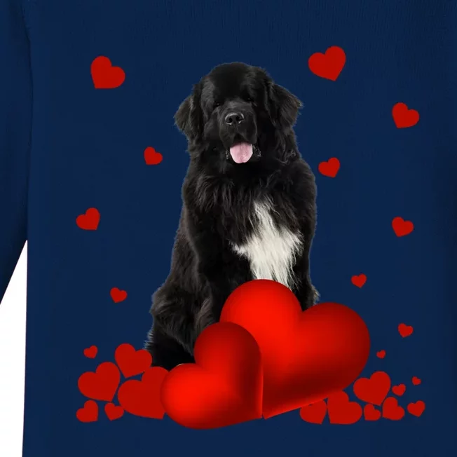 Valentines Day Love Hearts Newfoundland Dog Puppy Lover Gift Baby Long Sleeve Bodysuit