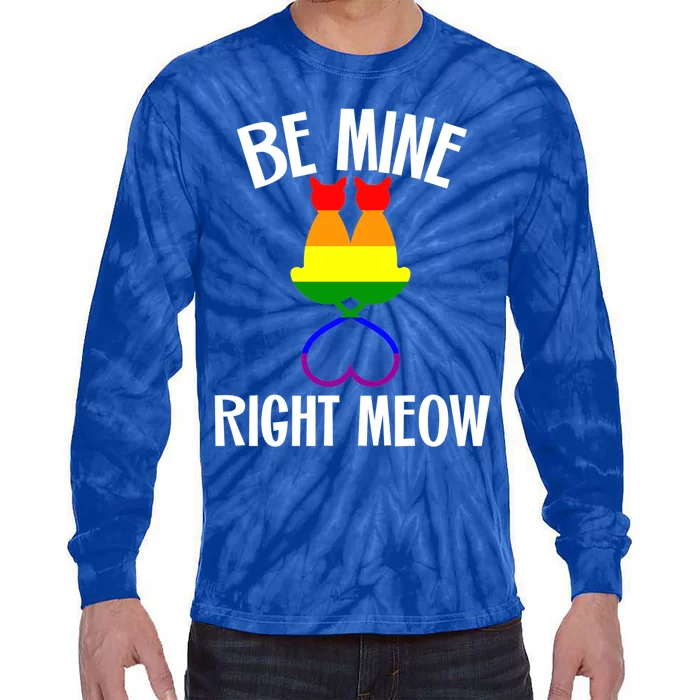 Valentine's Day Lesbian Pride Cat Lovers Be Mine Right Meow Funny Gift Tie-Dye Long Sleeve Shirt