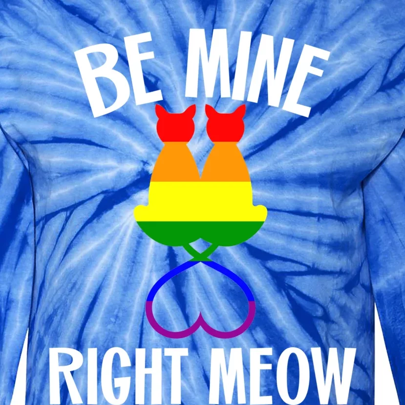 Valentine's Day Lesbian Pride Cat Lovers Be Mine Right Meow Funny Gift Tie-Dye Long Sleeve Shirt