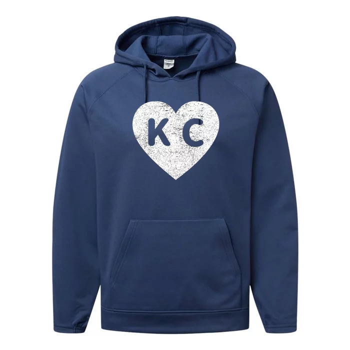 Vintage Distressed Love Kansas City KC Heart Print Performance Fleece Hoodie