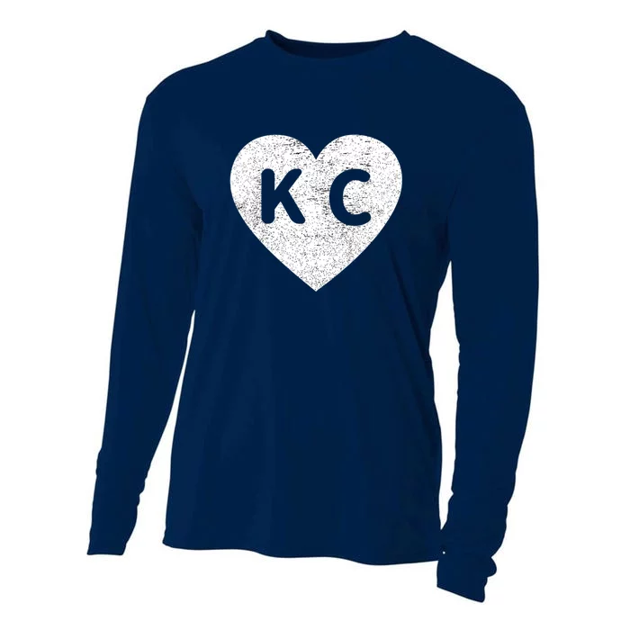 Vintage Distressed Love Kansas City KC Heart Print Cooling Performance Long Sleeve Crew