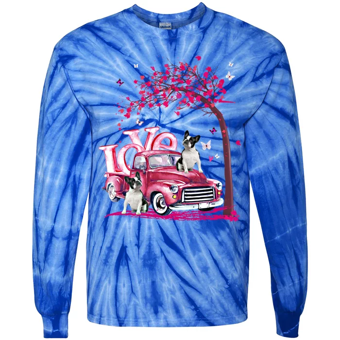 Valentines Day Love Pickup Truck French Bulldog Gift Tie-Dye Long Sleeve Shirt