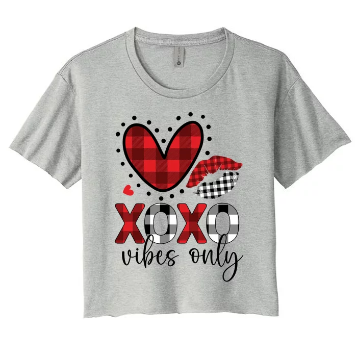 Valentines Day Love Xoxo Vibes Only Heart Buffalo Plaid Cool Gift Women's Crop Top Tee