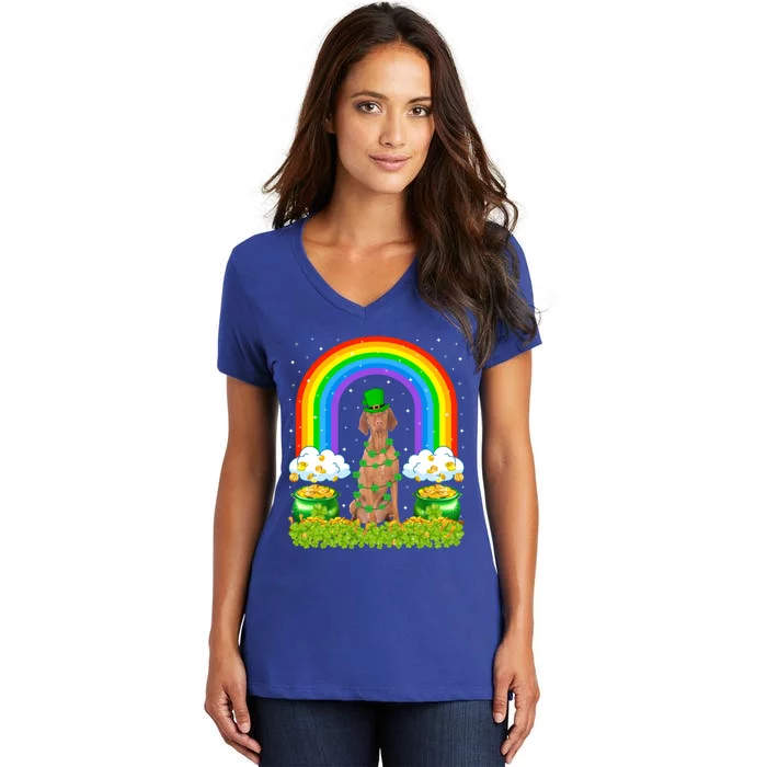 Vizsla Dog Lover Rainbow Leprechaun Vizsla St Patrick's Day Gift Women's V-Neck T-Shirt