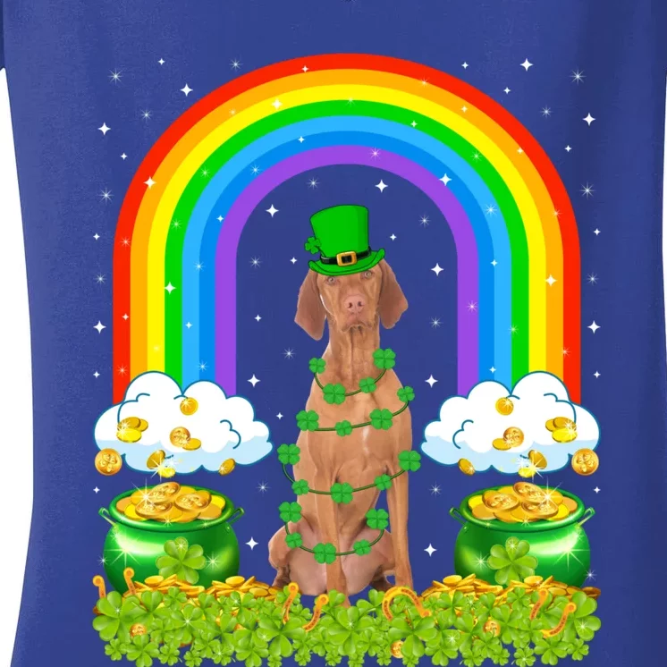 Vizsla Dog Lover Rainbow Leprechaun Vizsla St Patrick's Day Gift Women's V-Neck T-Shirt