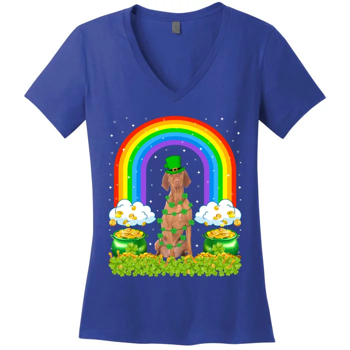 Vizsla Dog Lover Rainbow Leprechaun Vizsla St Patrick's Day Gift Women's V-Neck T-Shirt